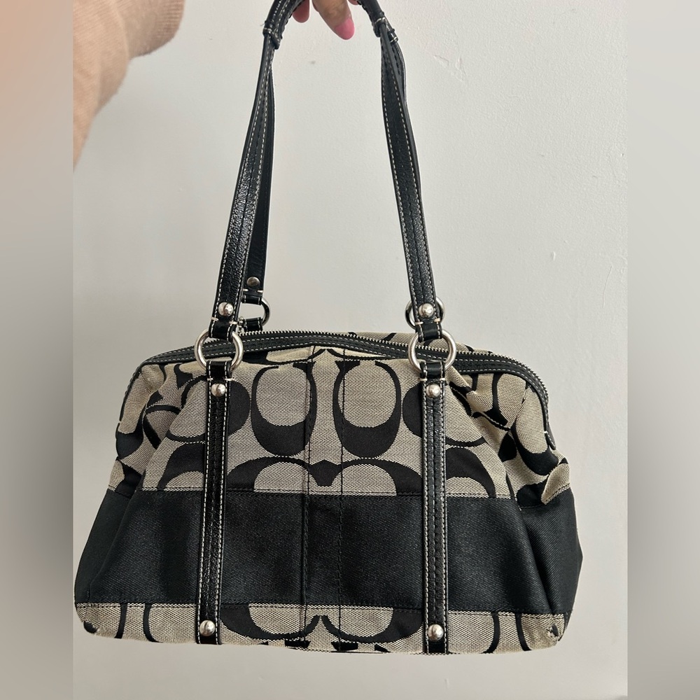 Coach Y2K Black and Gray Shoulder Bag with Monogram Pattern